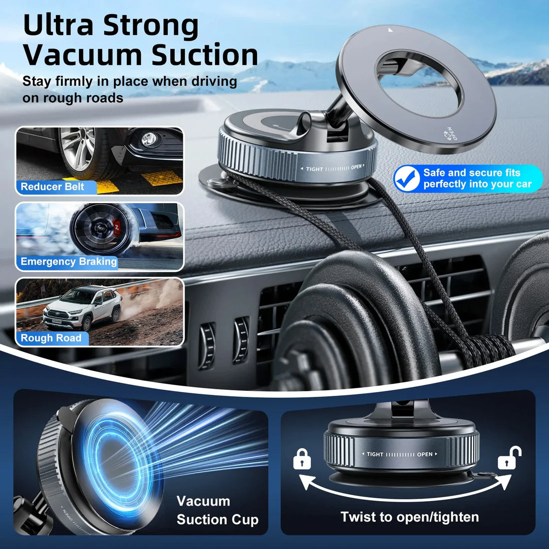 Premium Magnetic Vacuum Phone Holder – 360° Rotation & Works Anywhere