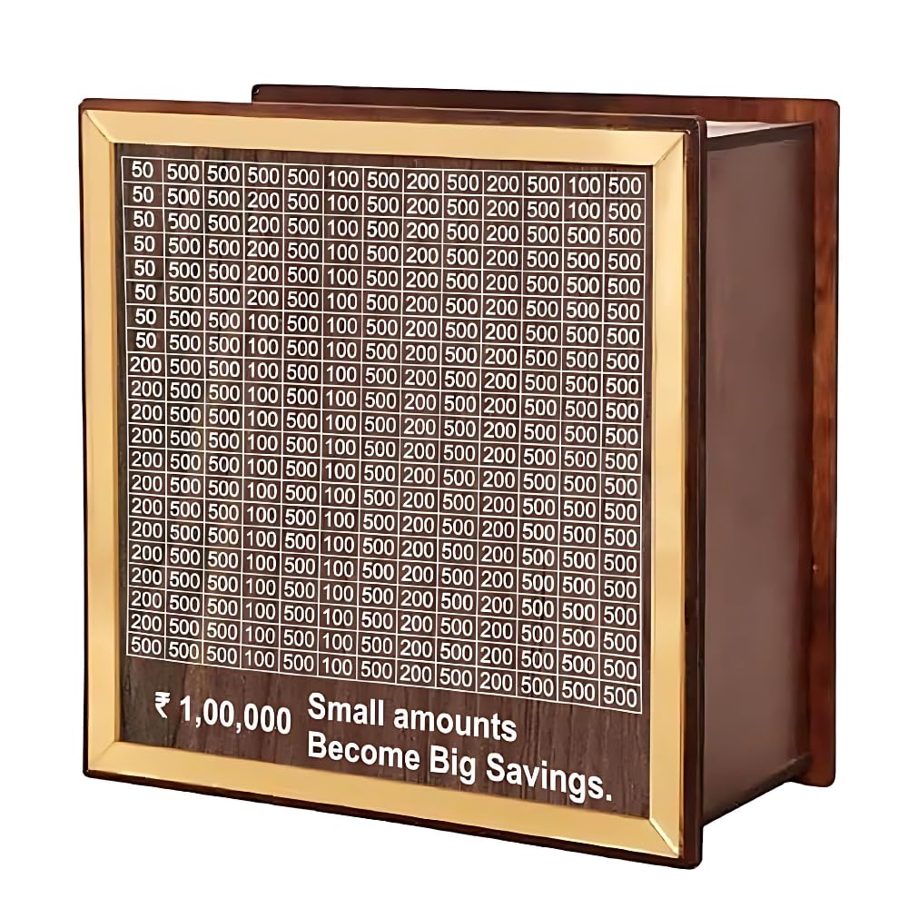 Wooden Money Saving Box – ₹1,00,000 Savings Challenge, Milestone Grid, Durable & Eco‑Friendly.