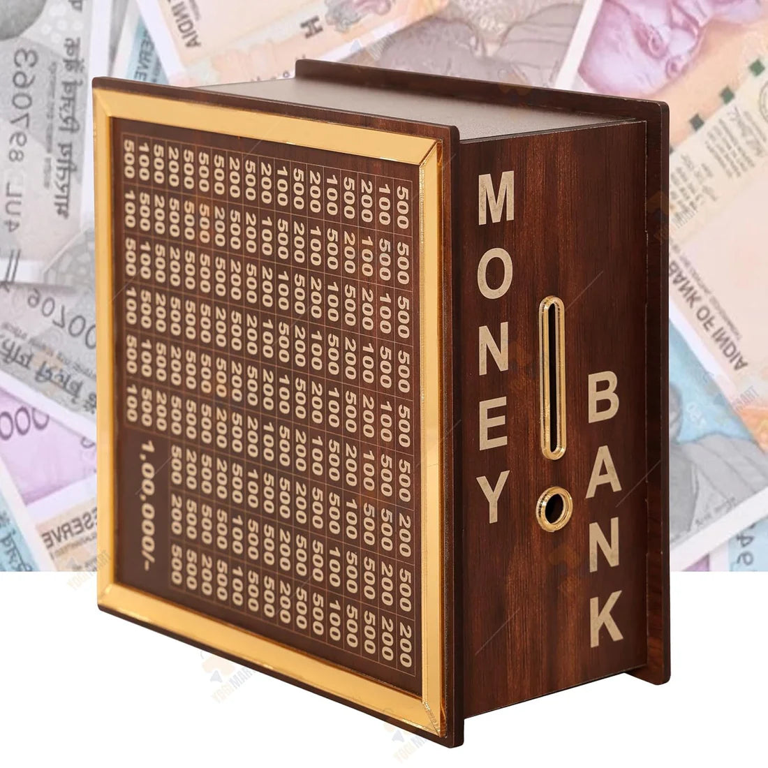 Wooden Money Saving Box – ₹1,00,000 Savings Challenge, Milestone Grid, Durable & Eco‑Friendly.