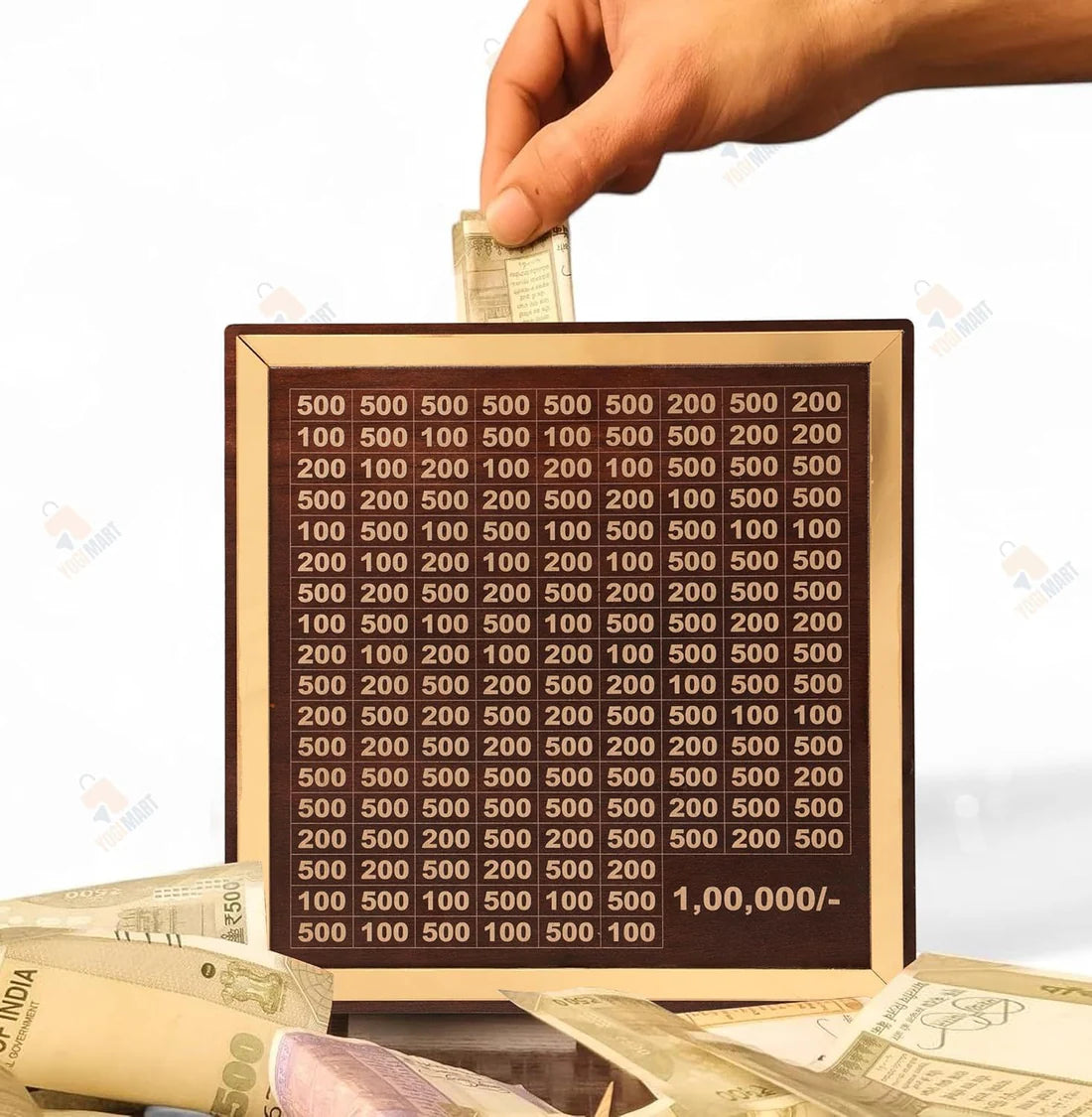 Wooden Money Saving Box – ₹1,00,000 Savings Challenge, Milestone Grid, Durable & Eco‑Friendly.