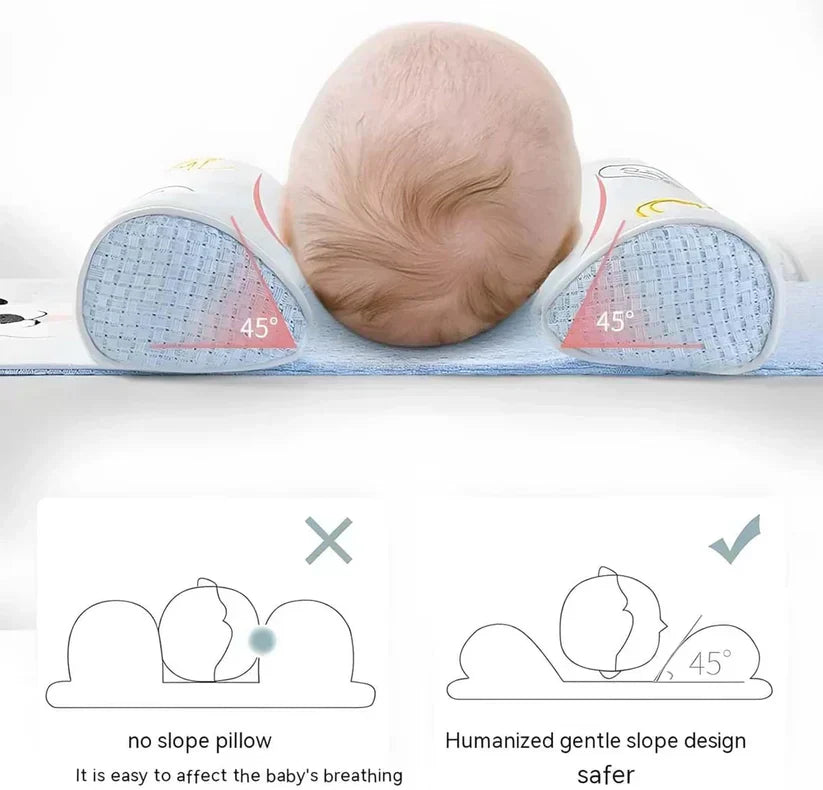 Baby Shaping Head Support Pillow – Slim Contour, Center Indent, Breathable Cover.