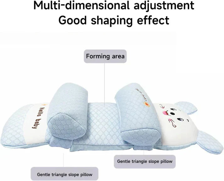 Baby Shaping Head Support Pillow – Slim Contour, Center Indent, Breathable Cover.
