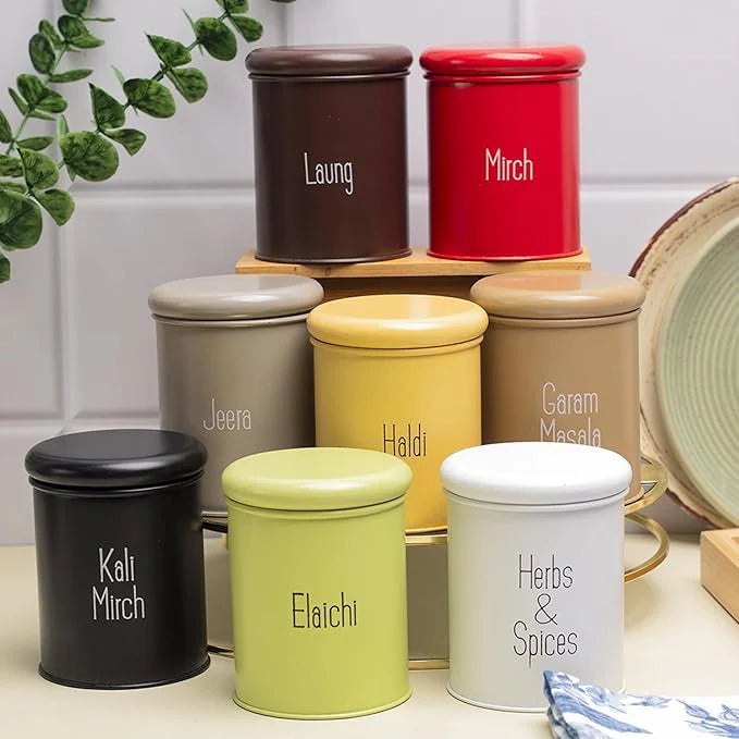 Kitchen Name Masala Container Set (8 pcs) – Airtight, BPA‑Free, Stackable Spice Organizer.