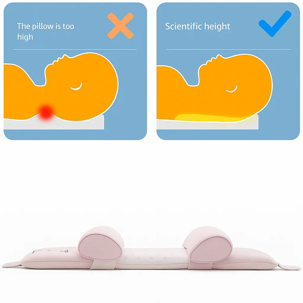 Baby Shaping Head Support Pillow – Slim Contour, Center Indent, Breathable Cover.