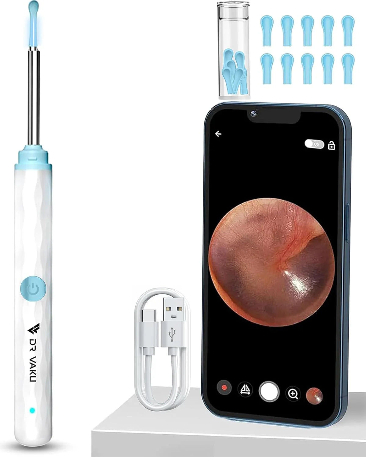 Dr. Smart Ear Cleaner Kit with HD Camera & WiFi – 6 LED Endoscope Tool for Android/iOS + 11 Free Silicone Tips (White)