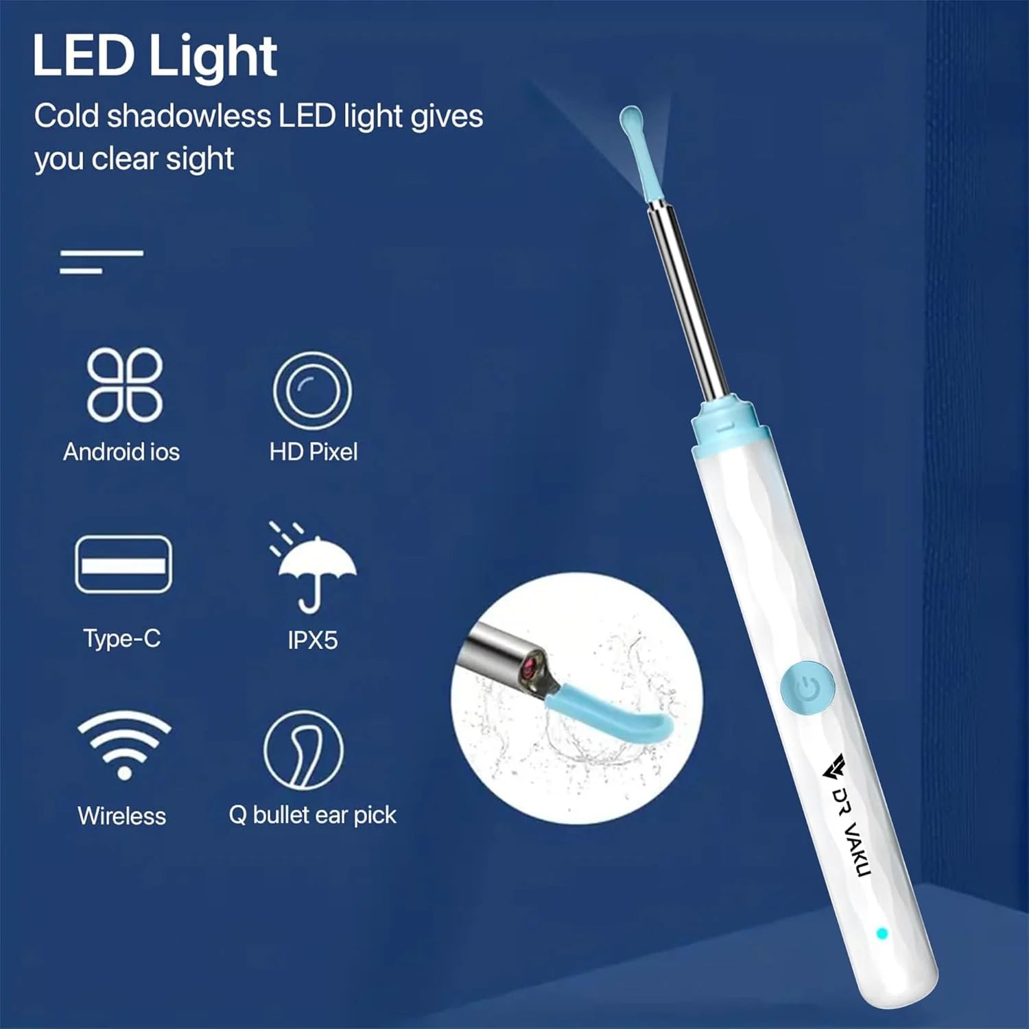 Dr. Smart Ear Cleaner Kit with HD Camera & WiFi – 6 LED Endoscope Tool for Android/iOS + 11 Free Silicone Tips (White)