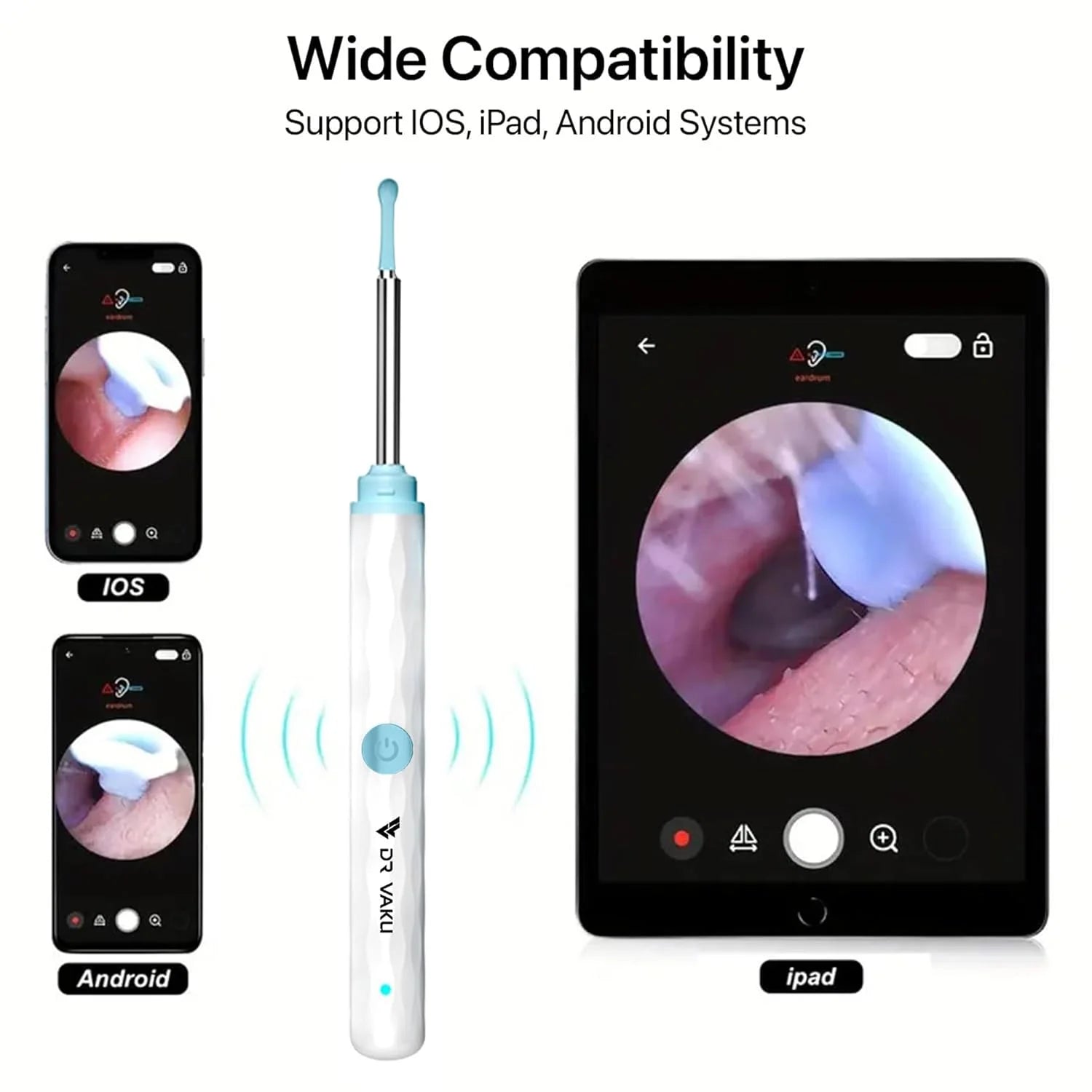 Dr. Smart Ear Cleaner Kit with HD Camera & WiFi – 6 LED Endoscope Tool for Android/iOS + 11 Free Silicone Tips (White)