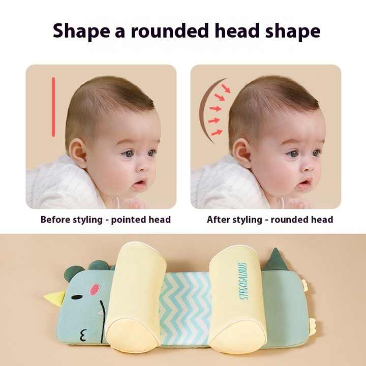 Baby Shaping Head Support Pillow – Slim Contour, Center Indent, Breathable Cover.